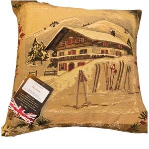 Hines Of Oxford Tapestry Down Throw Pillow Velvet Back Ski Lodge Chalet W/ Tags